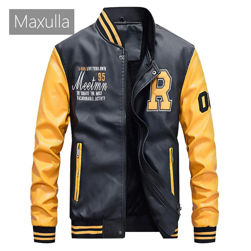 Maxulla PU Leather Jacket Mens Fashion Hip Hop Leather Coats Male Causal Slim Fit Faux Leather Punk Motorcycle Jackets Clothing