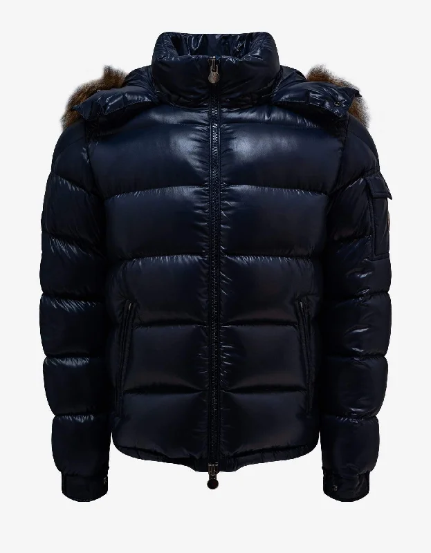 Moncler Maya Fur Navy Blue Nylon Down Jacket