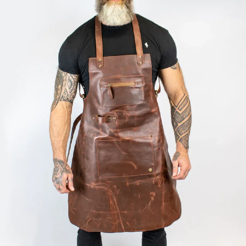 Men Brown Lambskin Cross Back Leather Apron