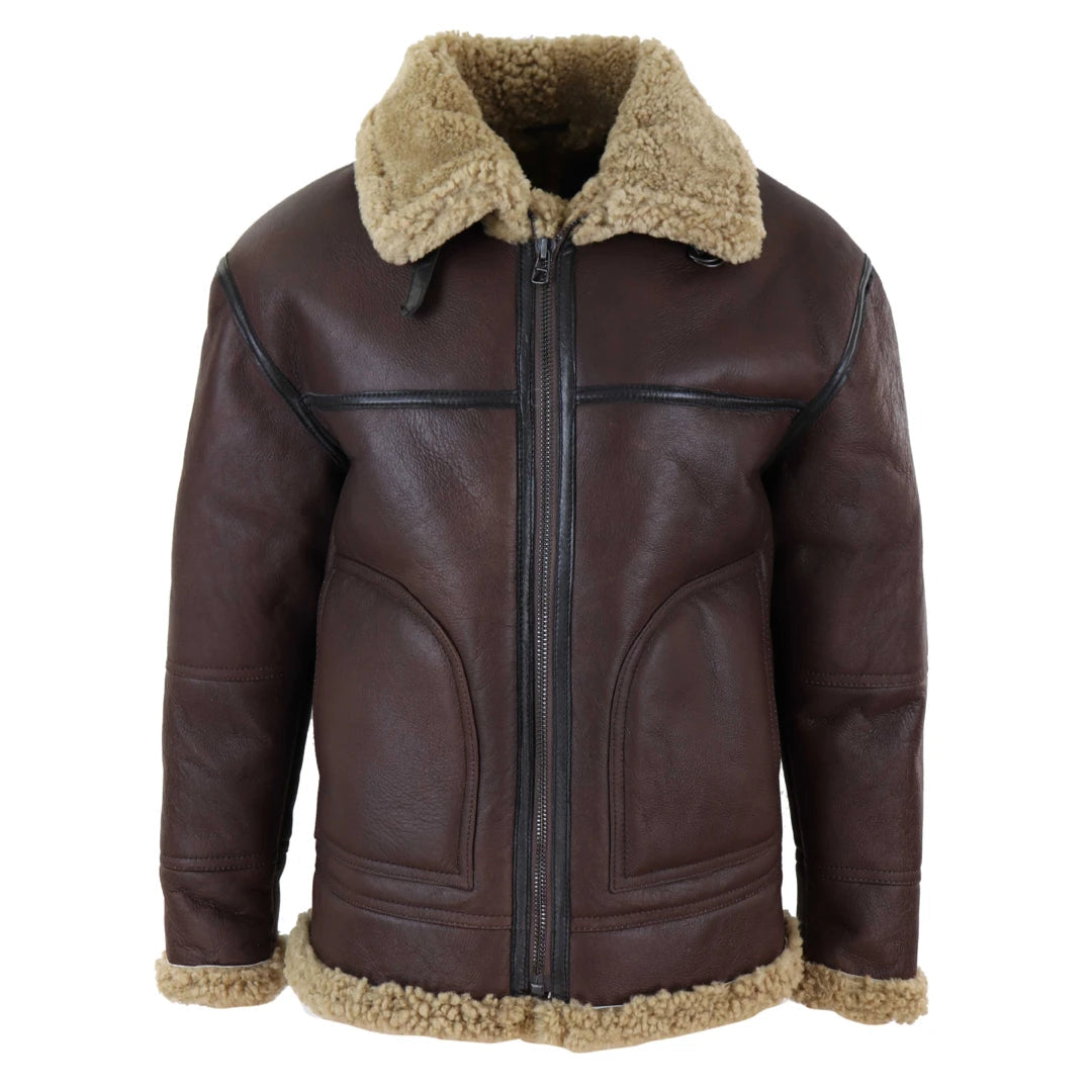 Men's Aviator Shearling Sheepskin Leather Bomber Flying Jacket