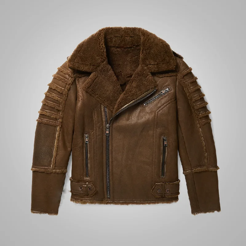 Men's B3 Real Brown Sheepskin Shearling Aviator Leather Bomber Flying Jacket