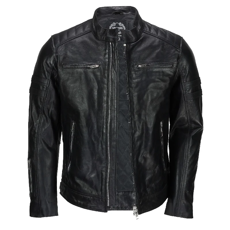 MEN'S BIKER LEATHER JACKET IN BLACK