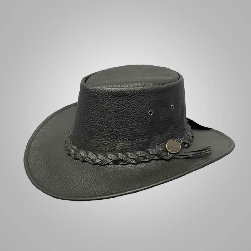 Mens Black American Cowboy Lampskin Leather Hats