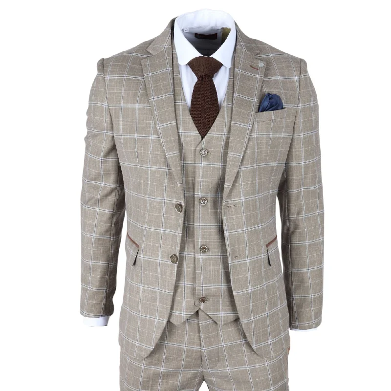 Men's Blazer Brown Checked Classic Sport Coat Plaid Tailored Fit