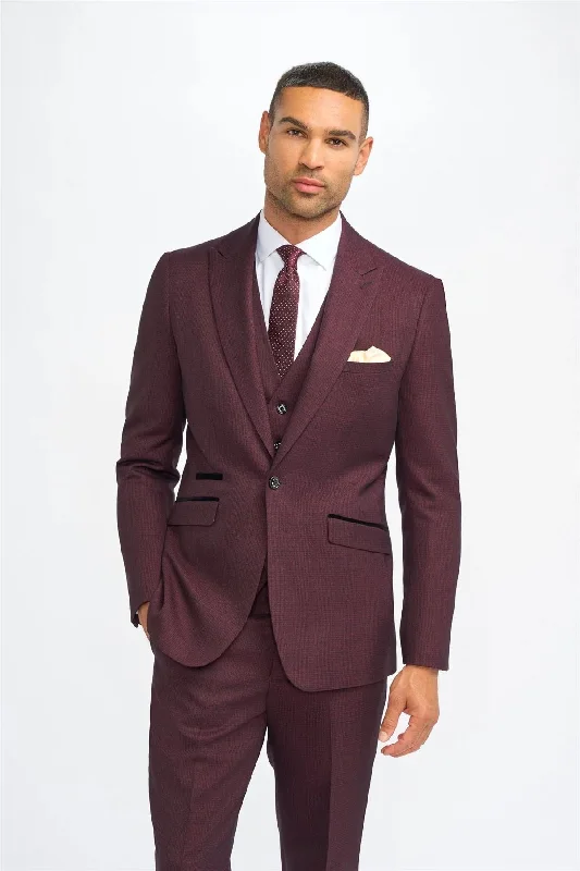 Men's Blazer Burgundy Checked Tailored Fit Formal Suit Jacket