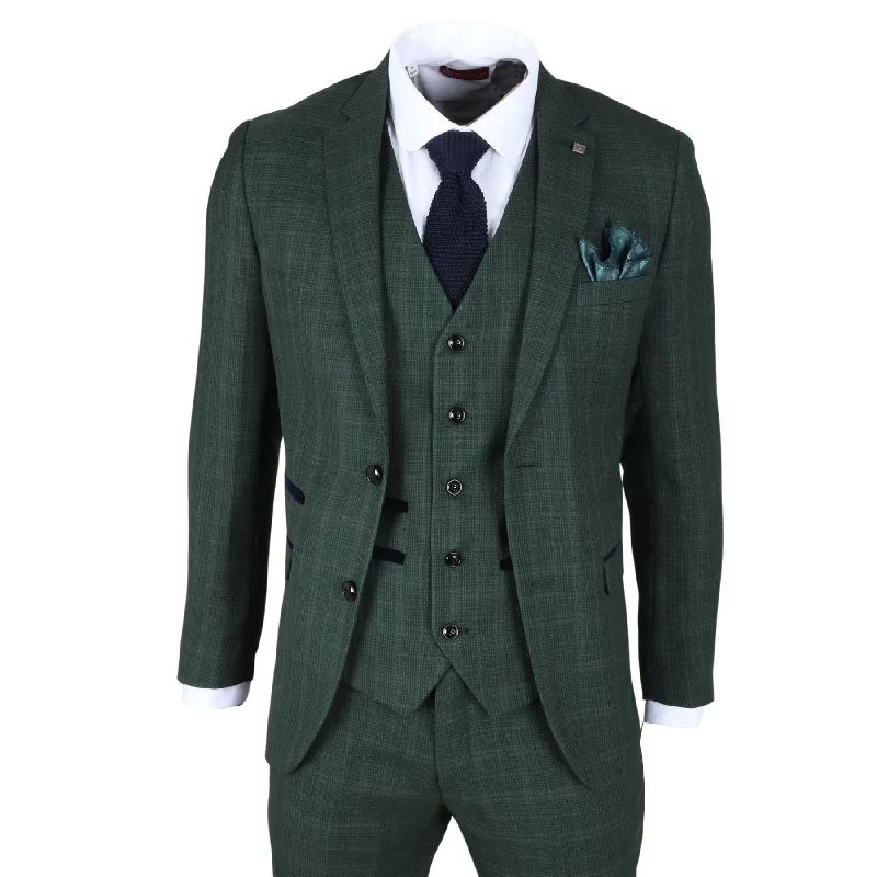 Men’s checkered blazers for business-Men's Blazer Green Checked Tailored Fit Formal Suit Jacket