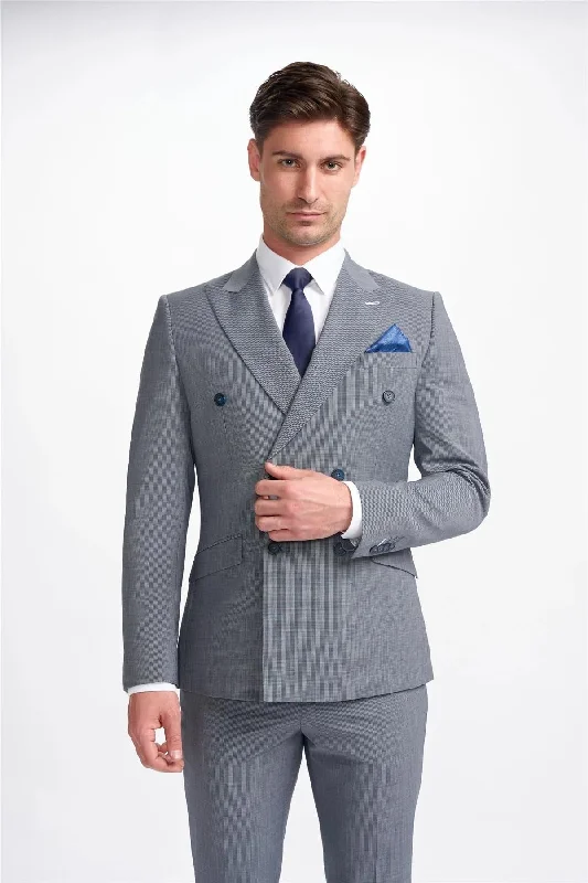 Men's Blazer Grey Double Breasted Tailored Fit Formal Suit Jacket