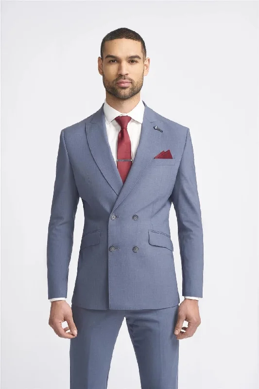 Men’s military-style blazers-Men's Blazer Grey Double Breasted Tailored Fit Suit Jacket