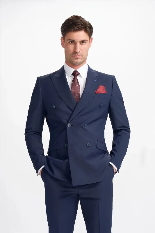 Men’s vintage-inspired blazers-Men's Blazer Navy Blue Double Breasted Tailored Fit Formal Suit Jacket