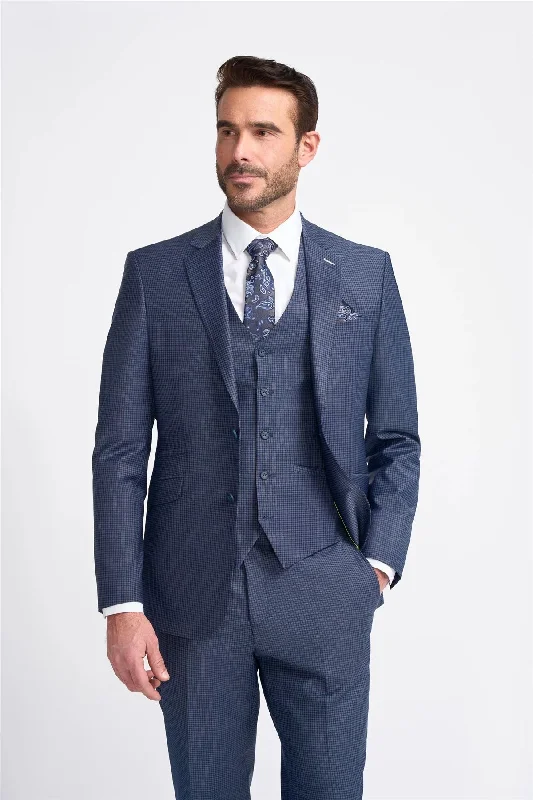 Men’s textured blazers-Men's Blazer Navy Check Tailored Fit Formal Suit Jacket