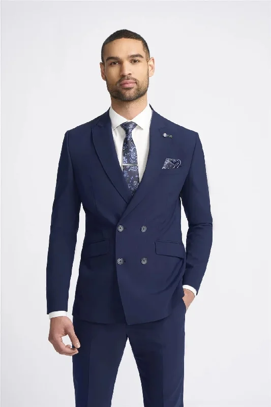 Men’s high-quality wool blazers-Men's Blazer Navy Double Breasted Tailored Fit Suit Jacket