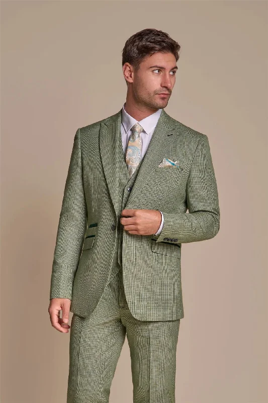 Men’s stylish blazer jackets-Men's Blazer Sage Green Checked Tailored Fit Formal Suit Jacket