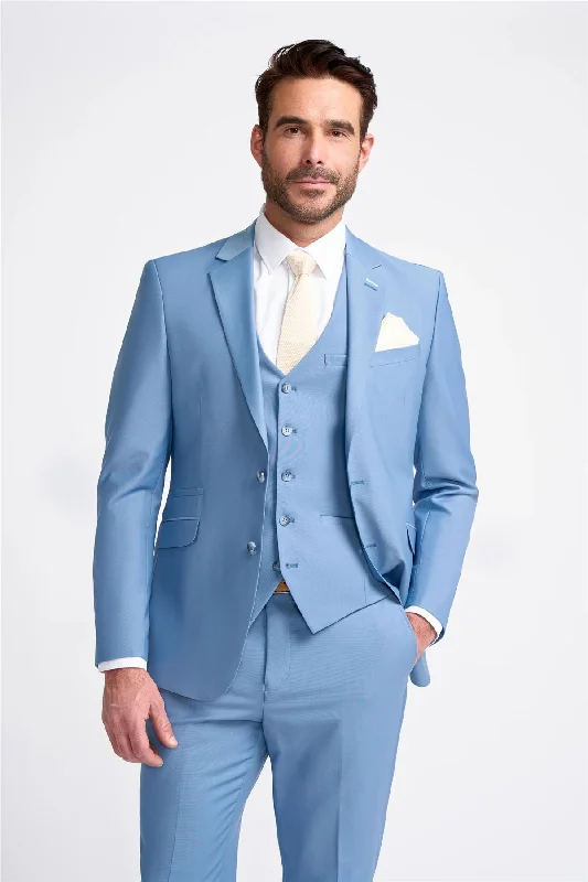 Men’s blazers with side vents-Men's Blazer Sky Blue Tailored Fit Formal Suit Jacket