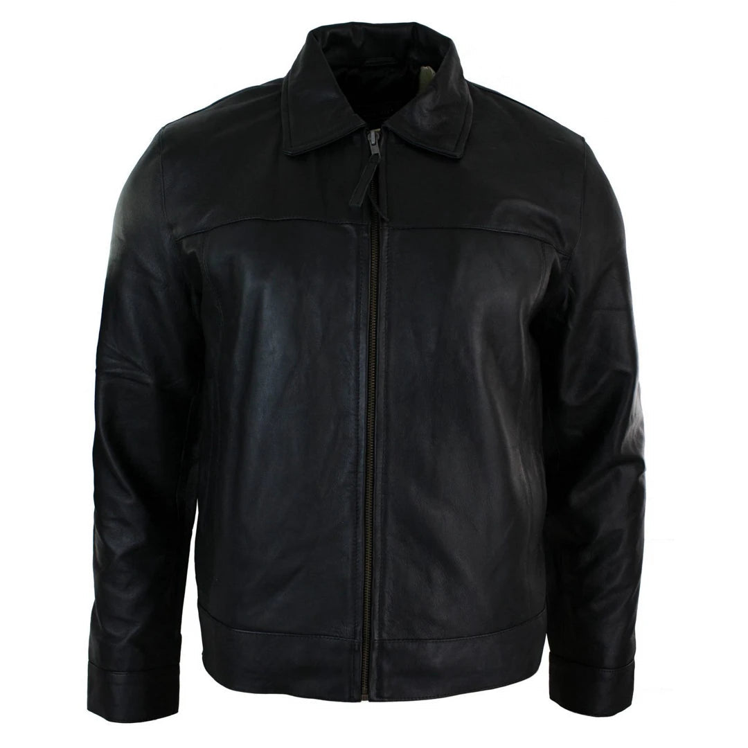 Men's Classic Zipped Leather Jacket Black