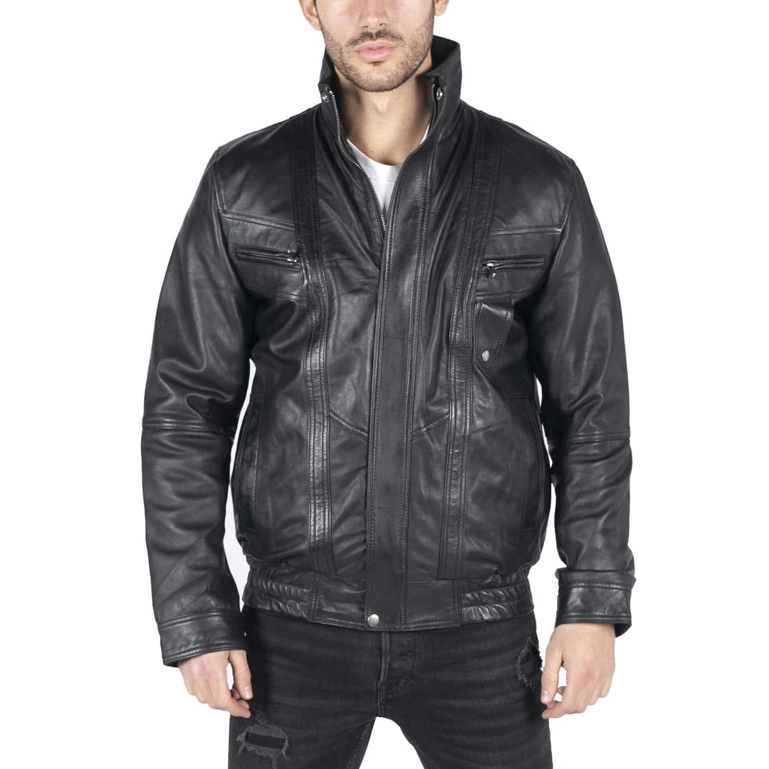 Men's Leather Bomber Jacket Leather Classic Regular Fit