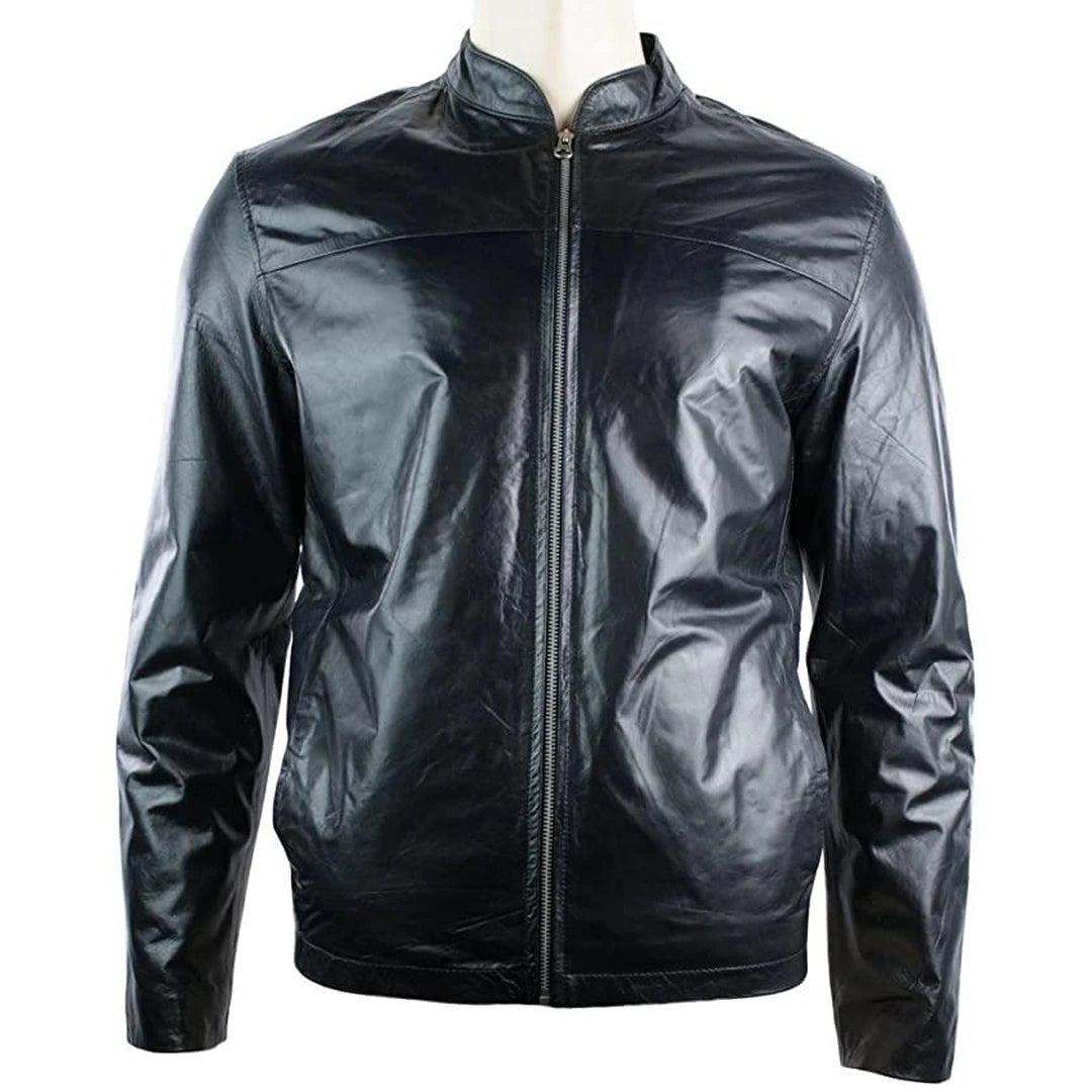 Men's Jacket 100% Genuine Leather Black Retro Vintage Design