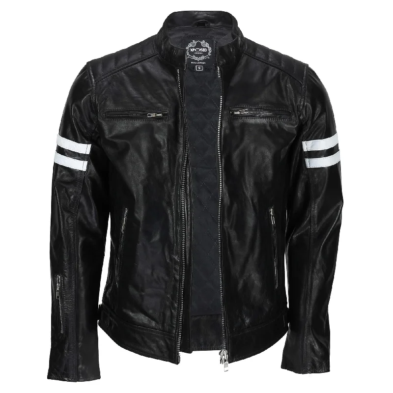 Men's Leather Black-White Biker Jacket