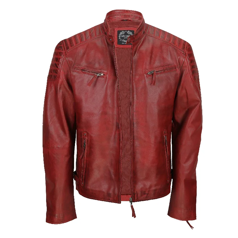 Men's Leather Red Biker Jacket 2201