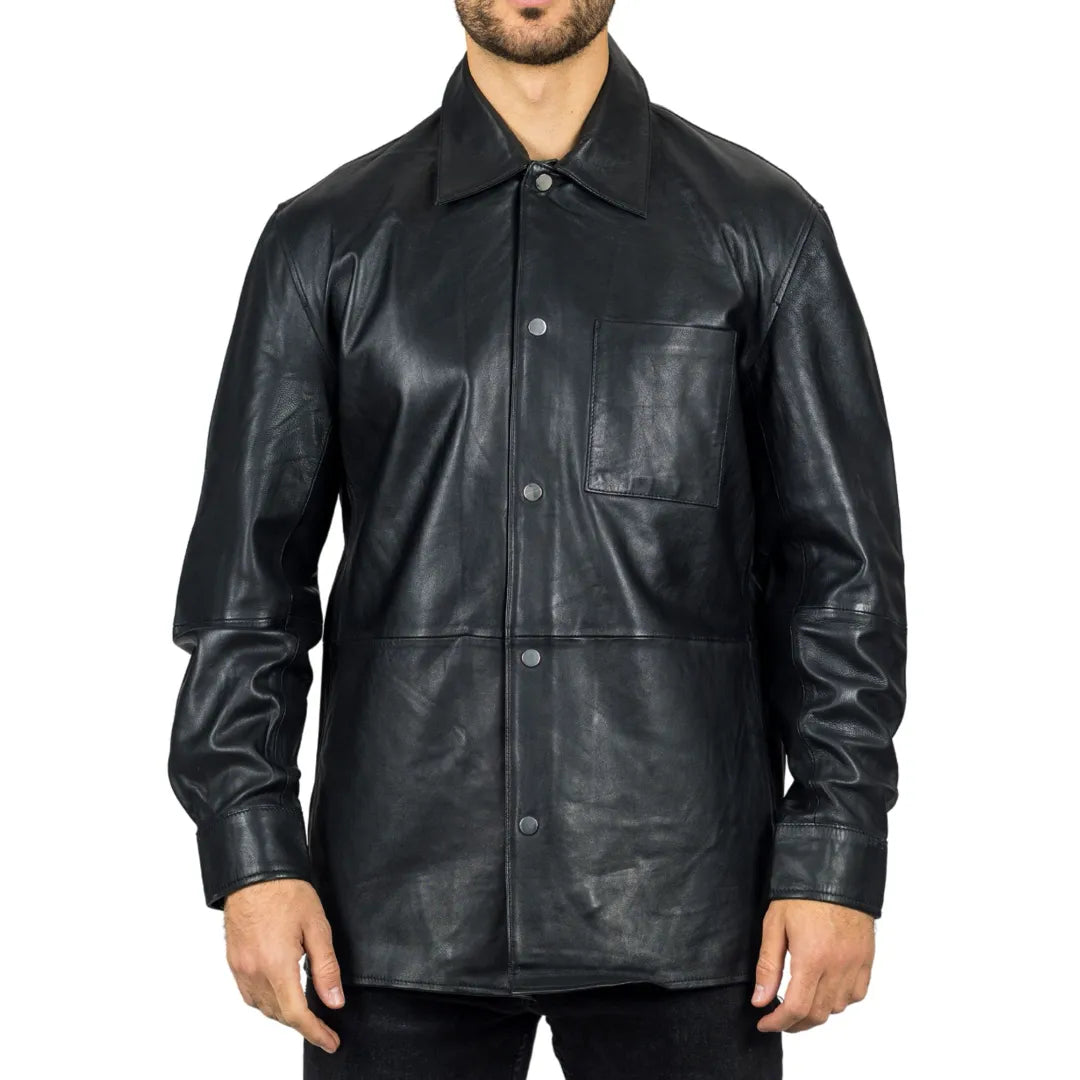 Men's Leather Shirt Western Trucker Jacket