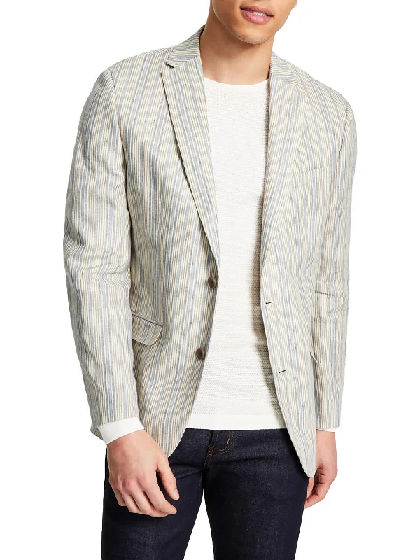 Mens Linen Striped Two-Button Blazer