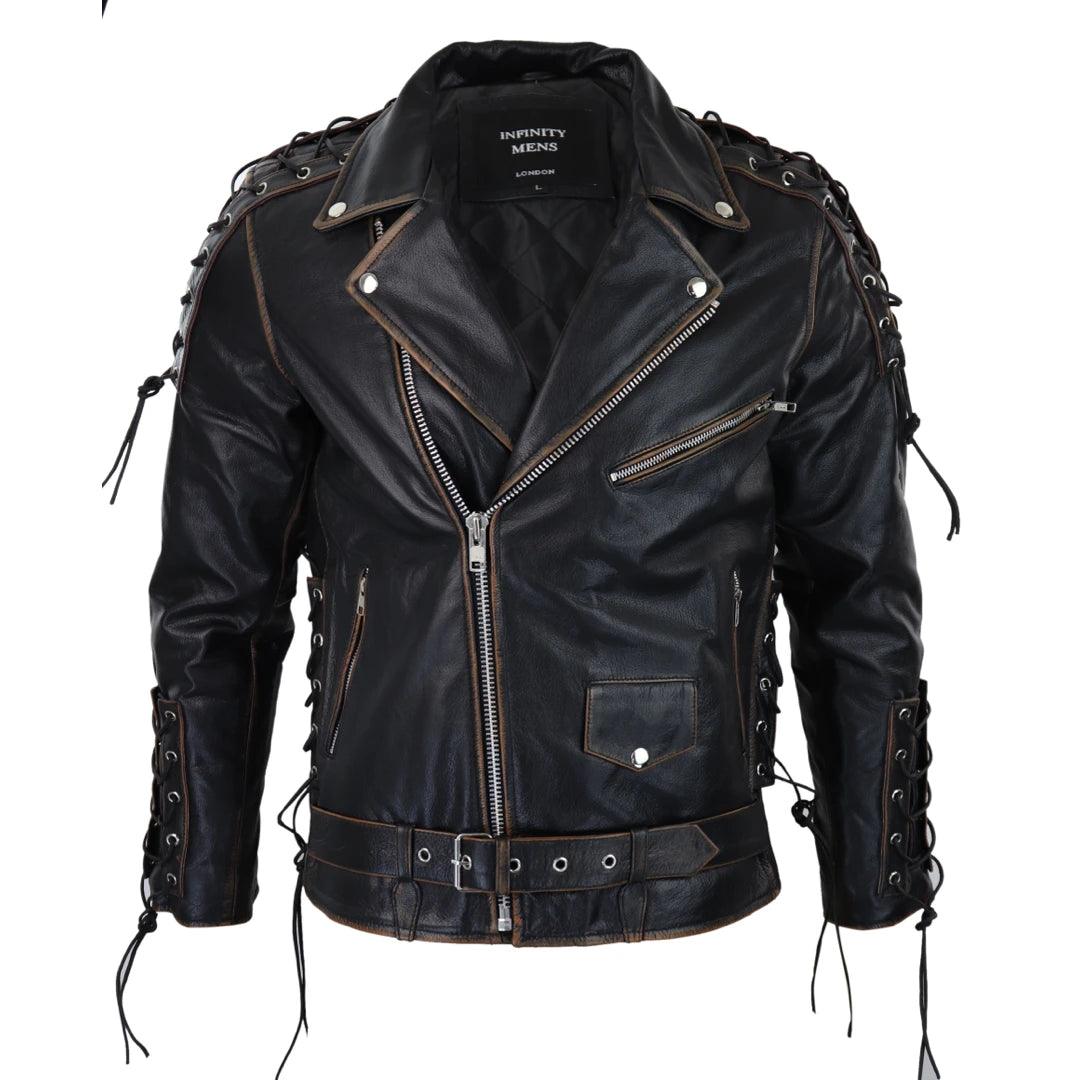 Mens Live To Ride Cow Hide Real Leather Jacket Original Cross Zip Brando Biker Motorcycle