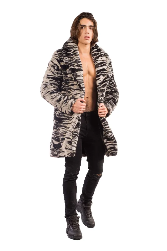 Men's Long Cozy Coat in "Natural Tiger"