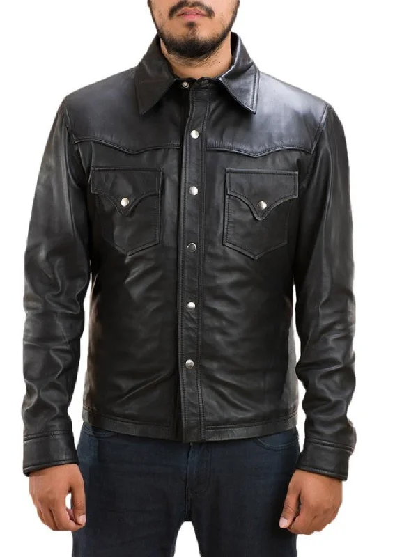 Mens Long Sleeve Leather Shirt | Genuine Nappa Sheepskin