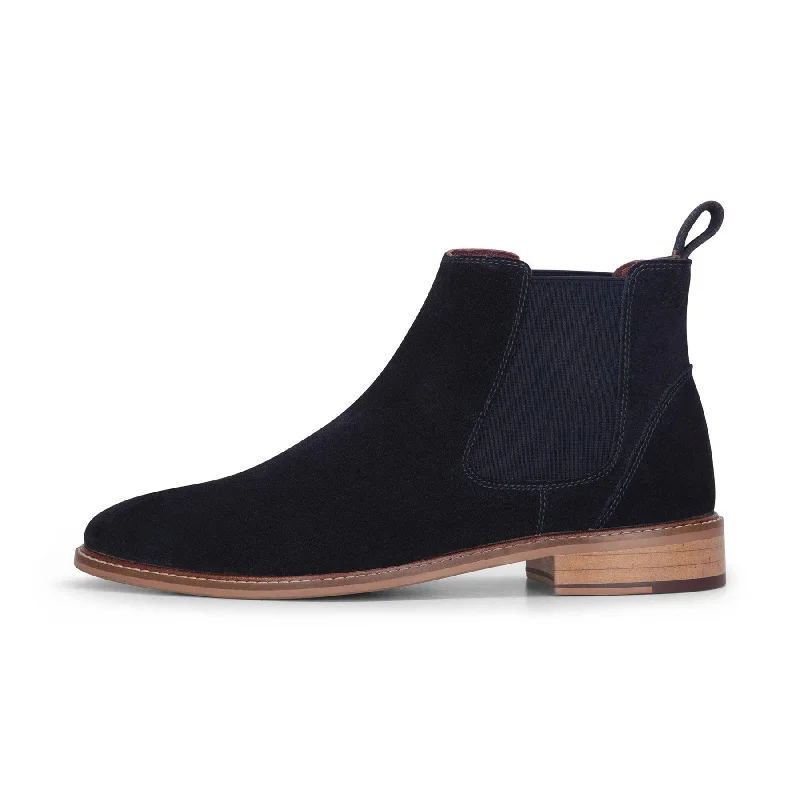 Men's Navy Suede Leather Slip On Chelsea Ankle Boots