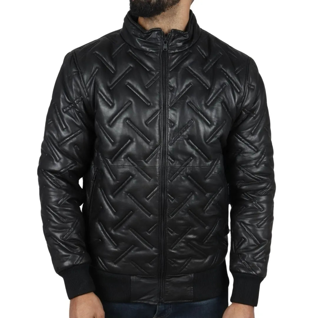 Men's Puffer Quilted Bomber Real Leather Jacket