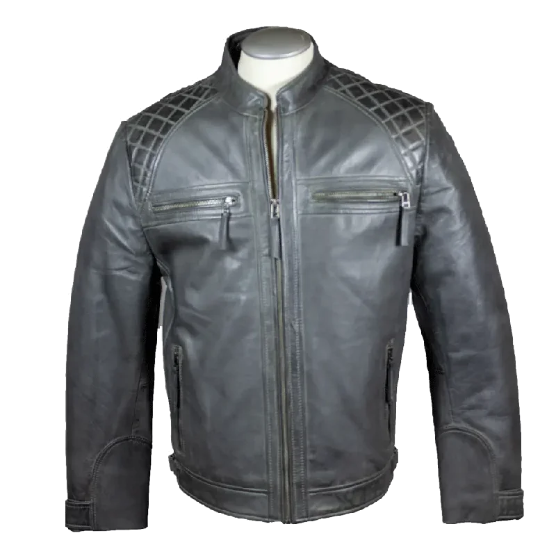 BOL Men's Quilted Shoulders Leather Jacket