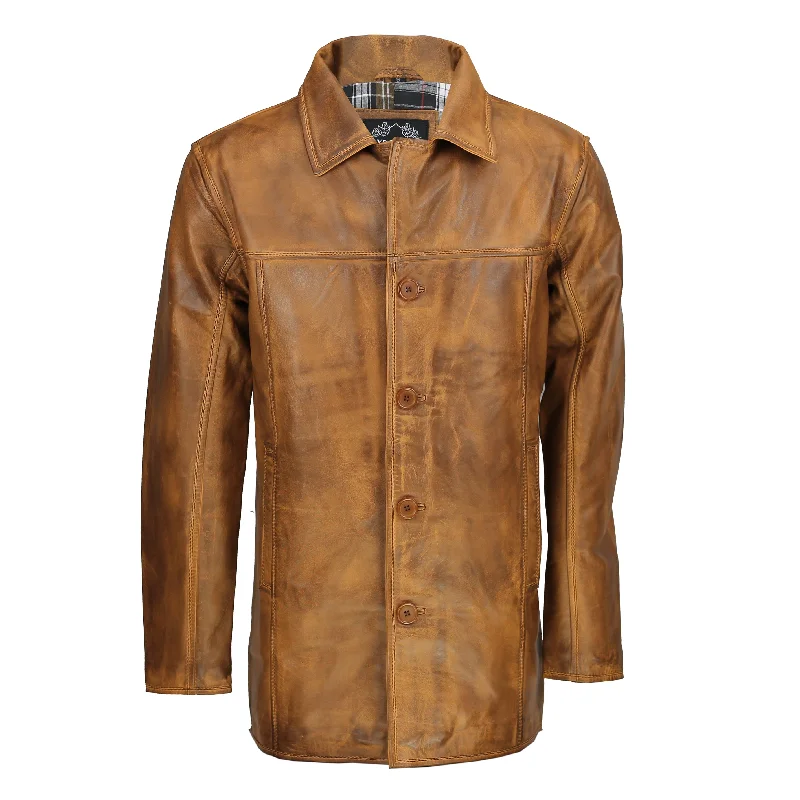 MEN'S TAN LEATHER REEFER JACKET