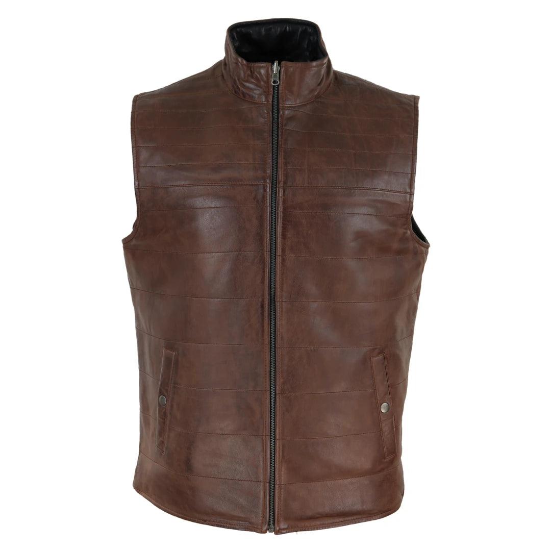 Mens Real Leather Black Brown Waistcoat Gilet Reversible Vest Smart Casual