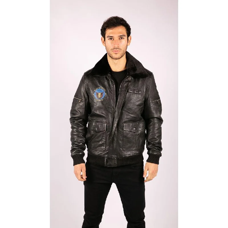 Mens Real Leather Bomber Jacket Aviator Fur Collar Pilot Raging Bull