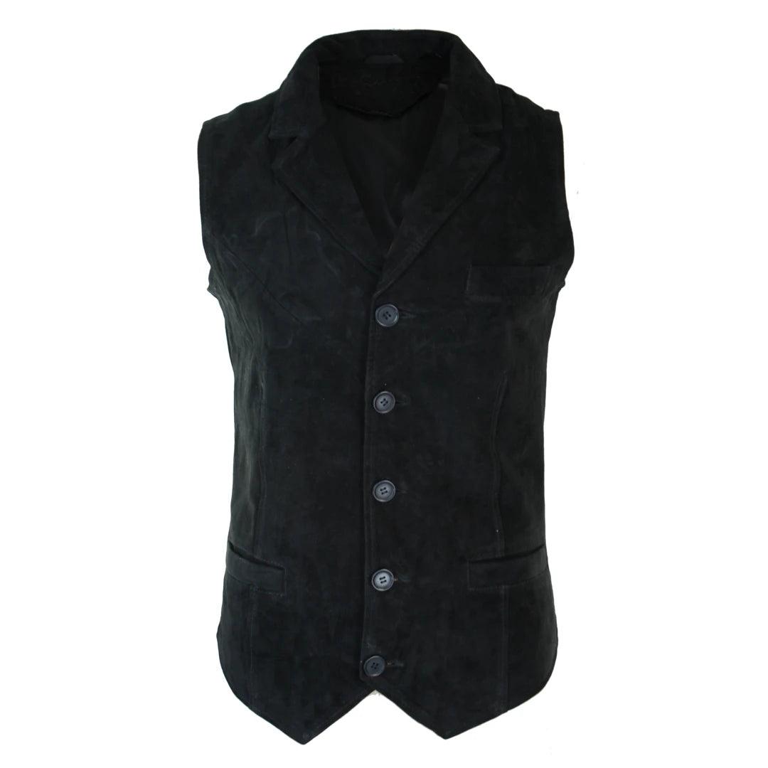 Mens Real Suede Leather Tan Brown Black Smart Casual Gilet Waistcoat Vintage Retro