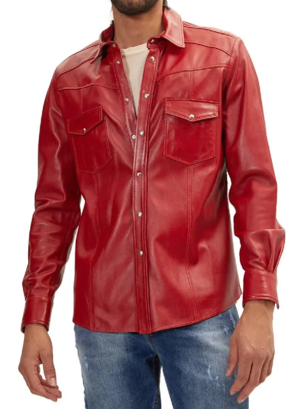 Mens Red Leather Shirt