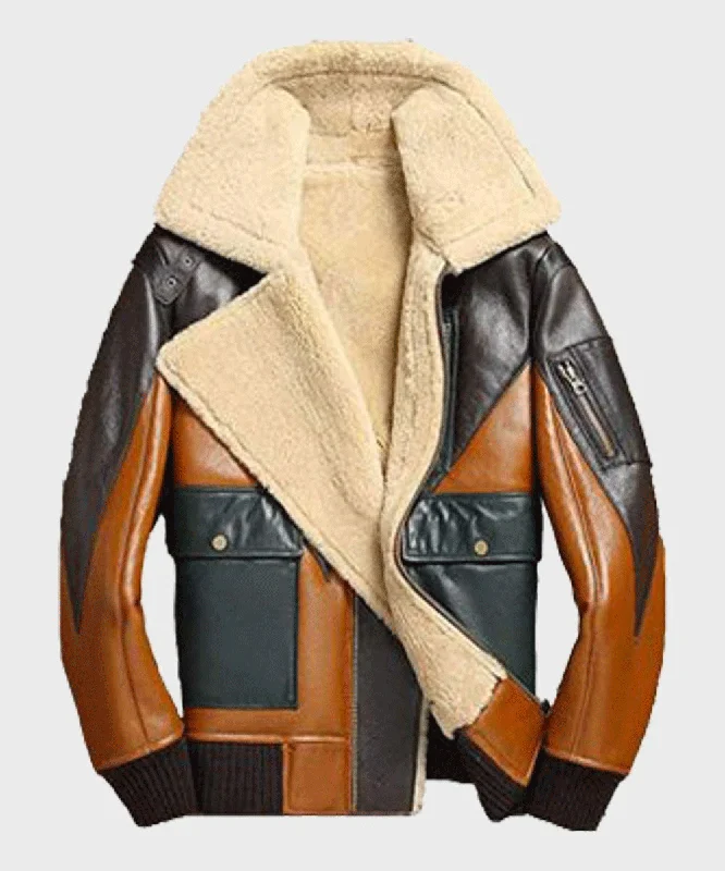 Mens Shearling Sheepskin Bomber Leather Jacket