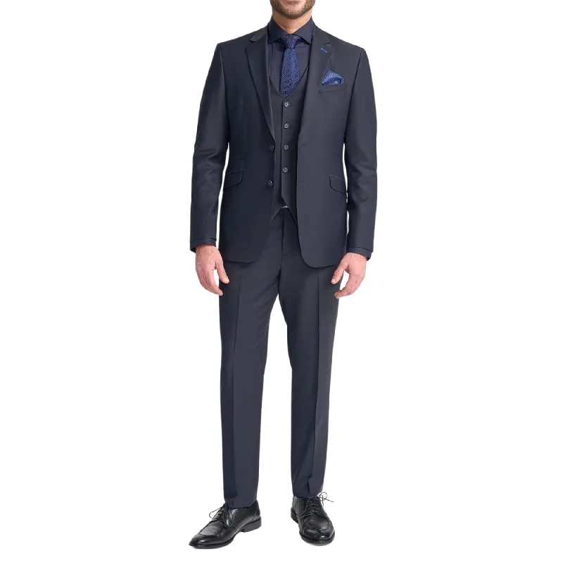 Men’s business-ready blazers-Men's Suit Dark Navy 3 Piece Tailored Fit Formal Wedding Dress