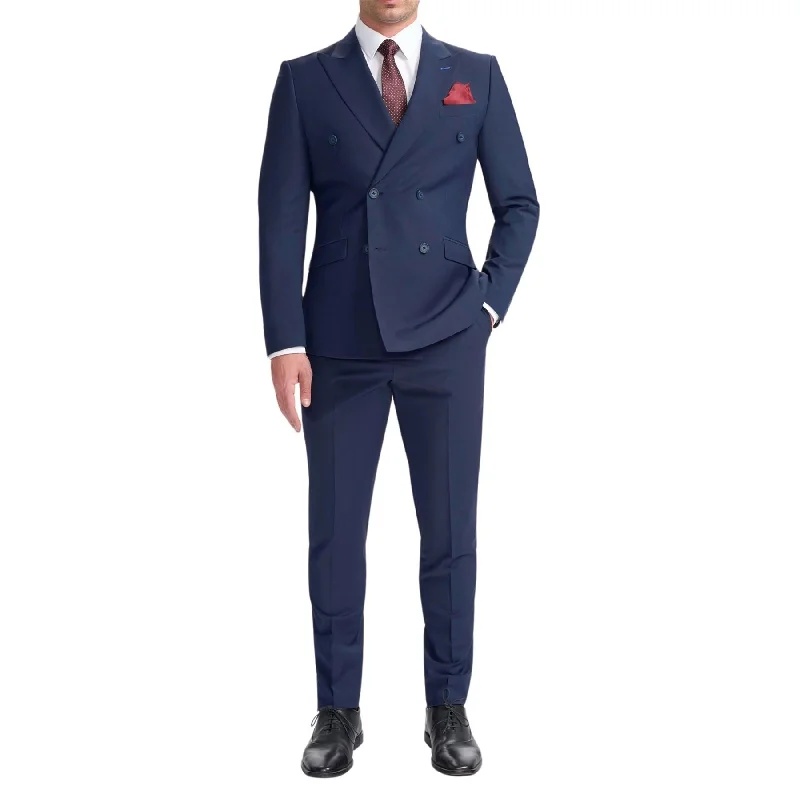 Men’s long sleeve blazers-Men's Suit Navy Blue 2 Piece Double Breasted Tailored Fit Formal Wedding Dress