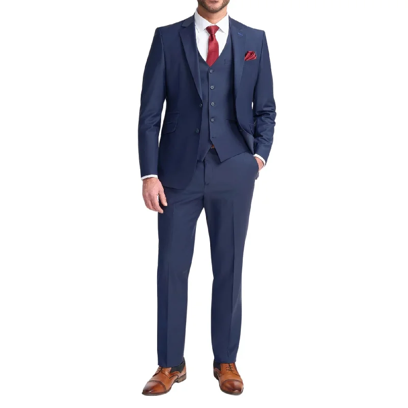 Men’s tailored blazers with high collar-Men's Suit Navy Blue 3 Piece Tailored Fit Formal Wedding Dress