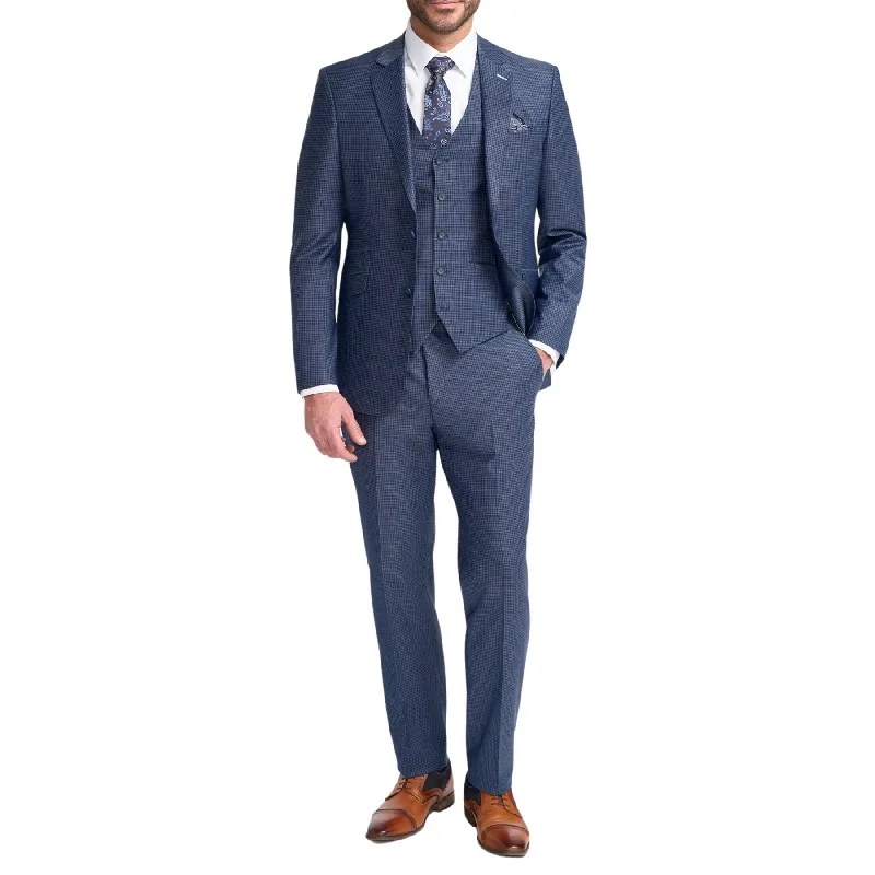 Men’s blazers with notch lapels-Men's Suit Navy Check 3 Piece Tailored Fit Formal Wedding Dress