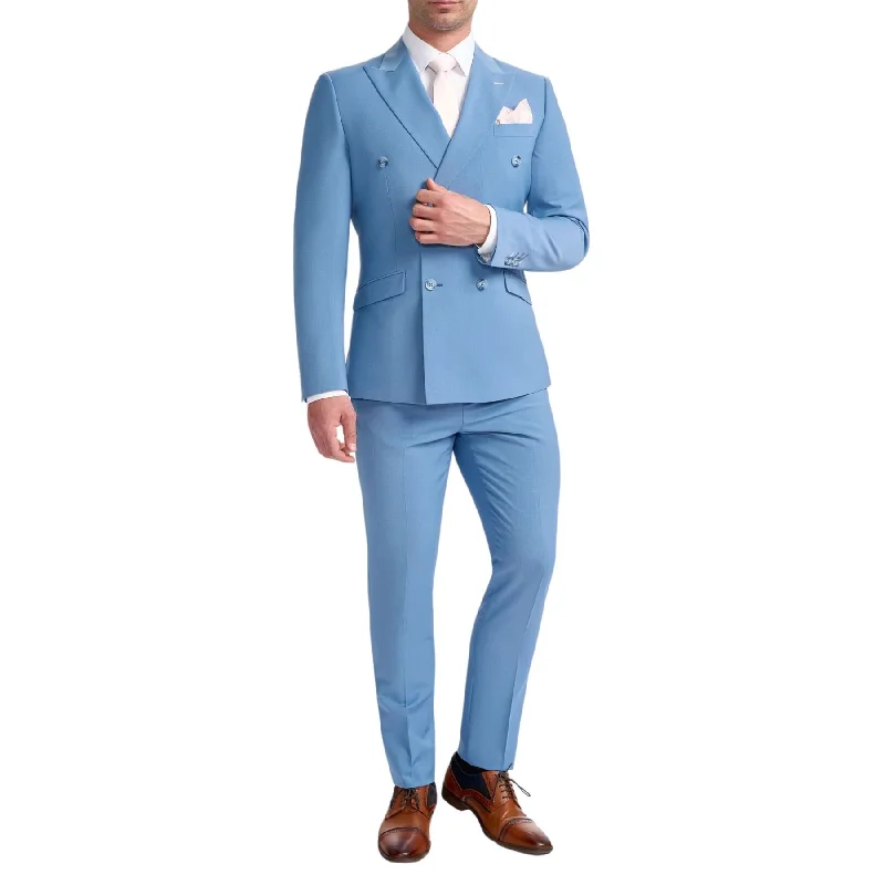 Men's Suit Sky Blue 2 Piece Double Breasted Tailored Fit Formal Wedding Dress