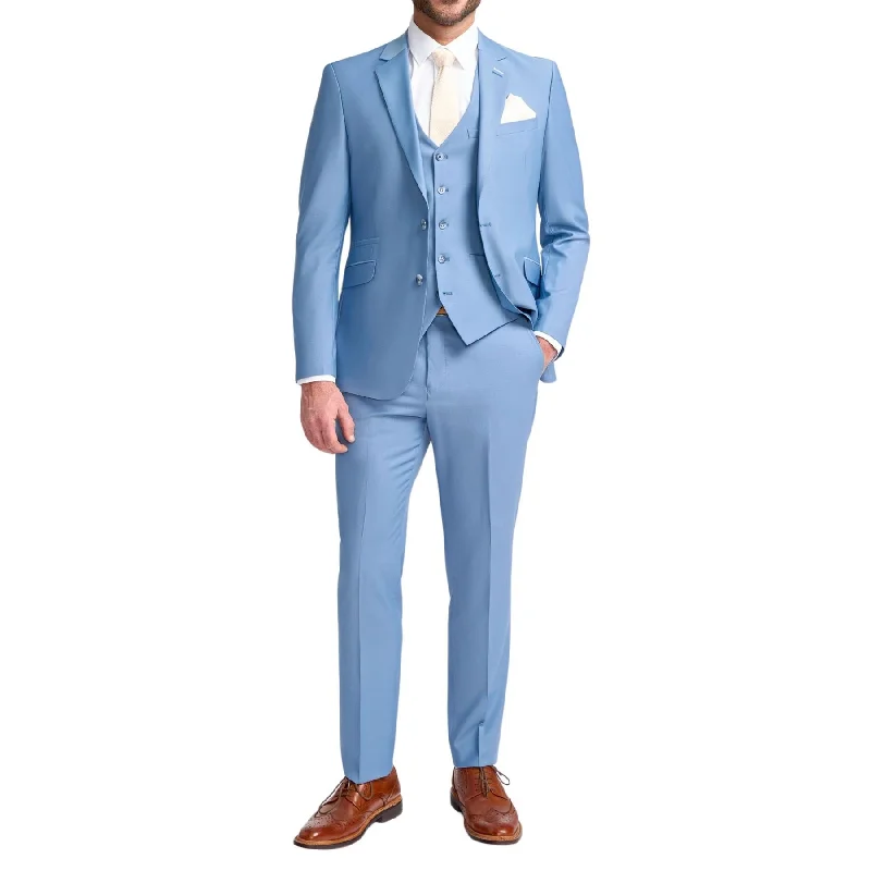 Men’s blazers with velvet finish-Men's Suit Sky Blue 3 Piece Tailored Fit Formal Wedding Dress