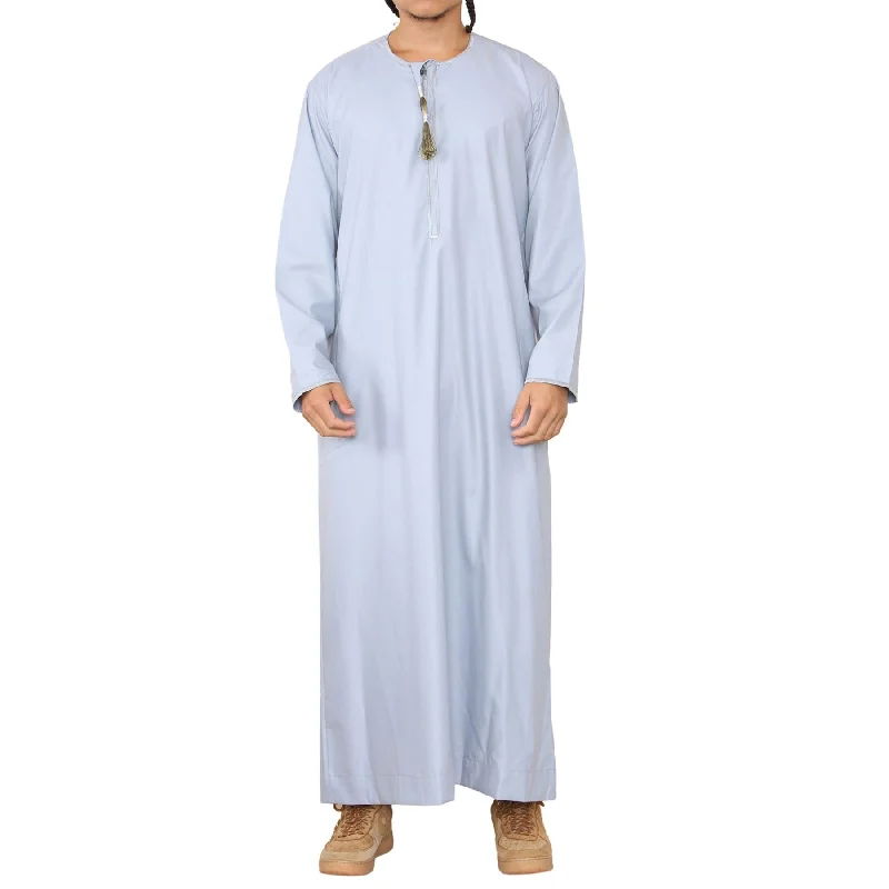 Mens Thobe Jubba Islamic Clothing Muslim Kaftan Emirati Omani Robe Arab Tassel