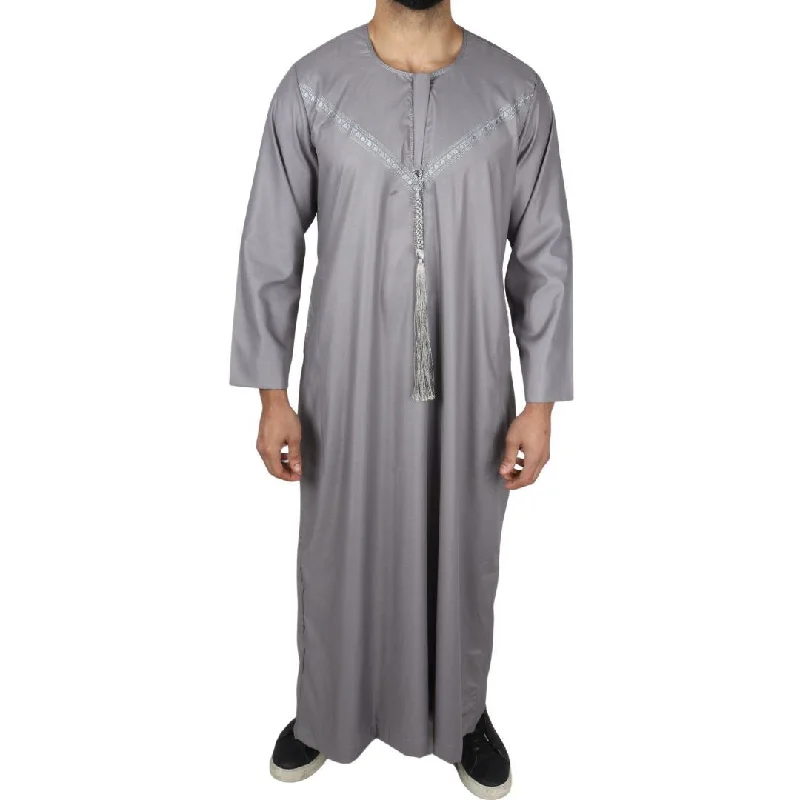 Men's Thobe Jubba Islamic Clothing Muslim Kaftan Emirati Omani Robe String Tassel