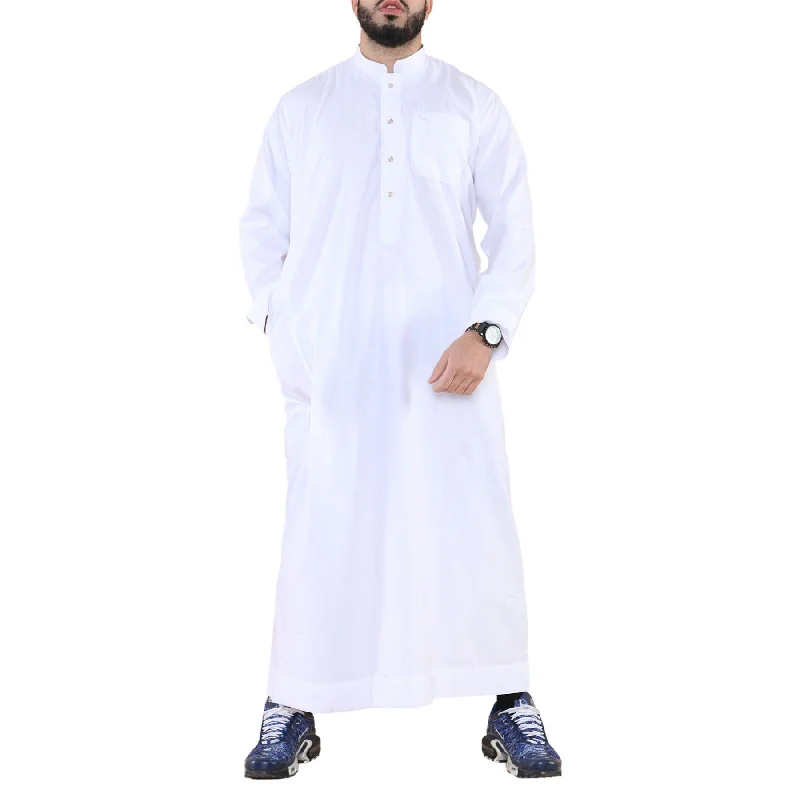 Mens Thobe Jubba Nehru Stand Collar Islamic Clothing Muslim Cotton Kaftan Dress Robe Saudi