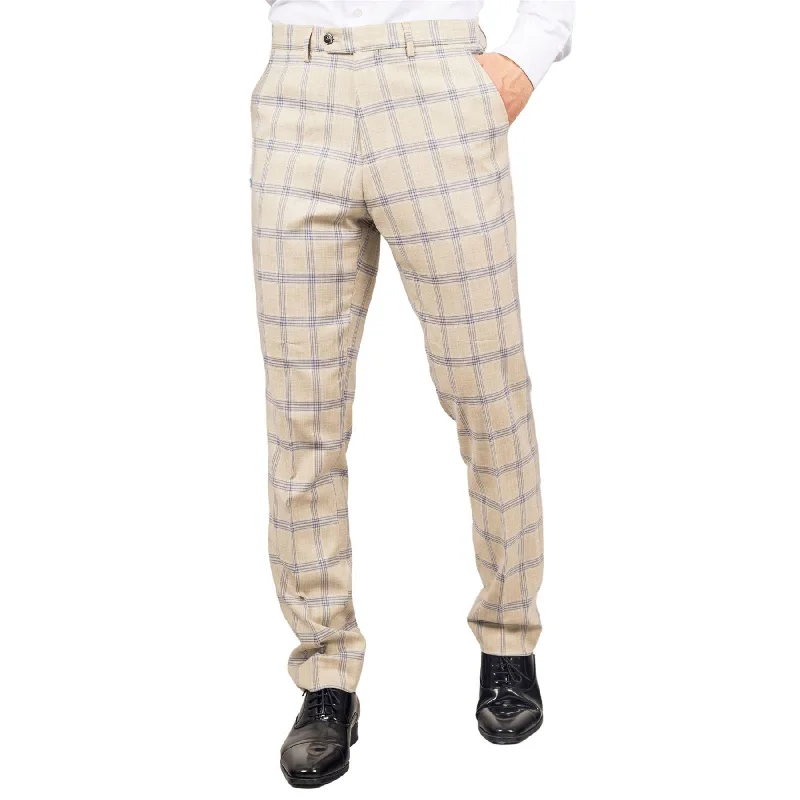 Men's Trousers Beige Checked Casual Formal Pants