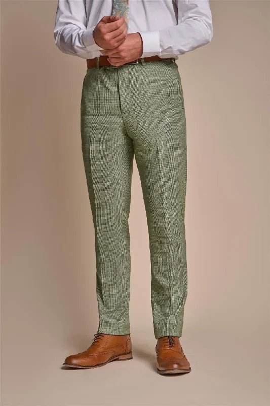 Men's Trousers Sage Green Checked Formal Suit Pants