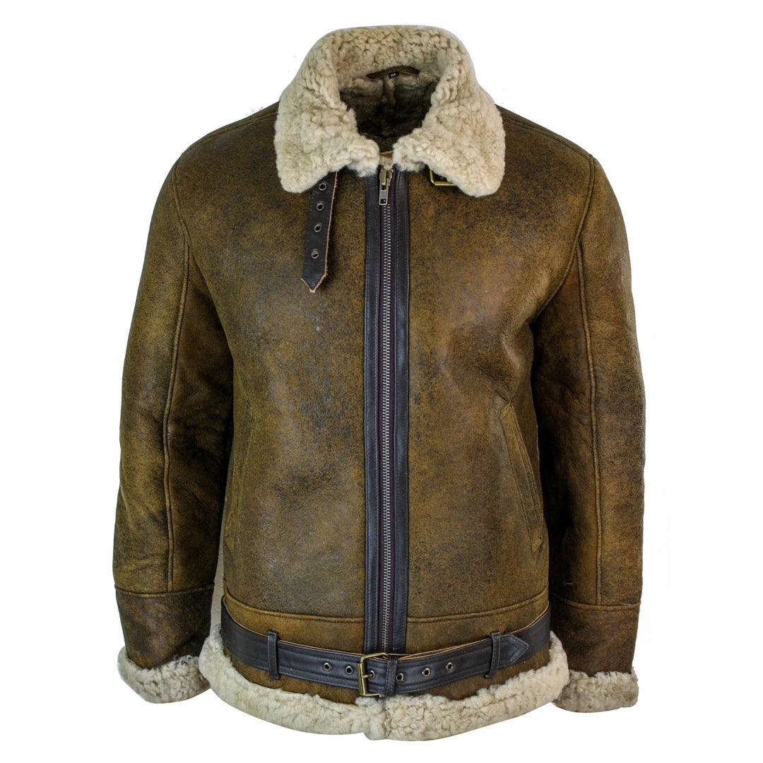 Mens Vintage Antique Sherling Sheepskin Cream Fur Air Force Pilot RAF Jacket