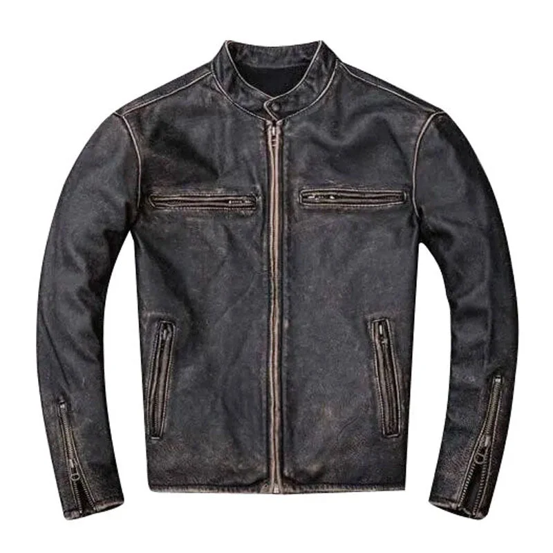 Mens Vintage Black Leather Motorcycle Jacket