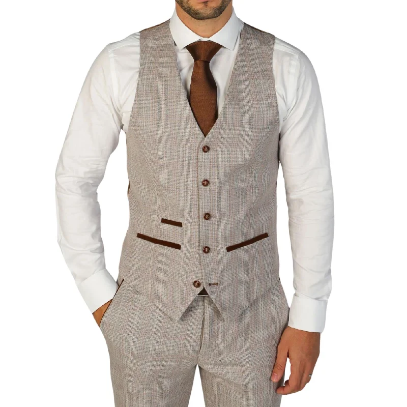 Men's Waistcoat Beige Checked Tailored Fit Vests